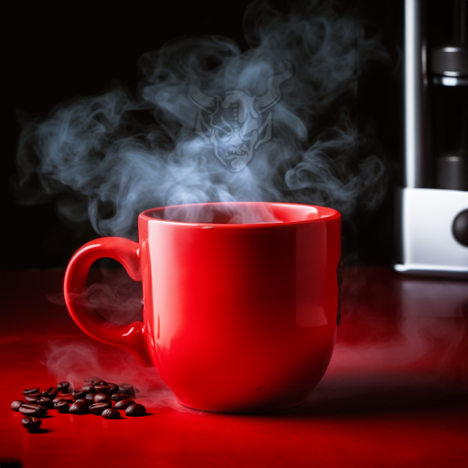 red mug of coffee with steam